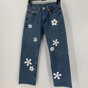 AMAZING Levi’s Flower Power Y2K Straight Leg Raw Hem Jeans